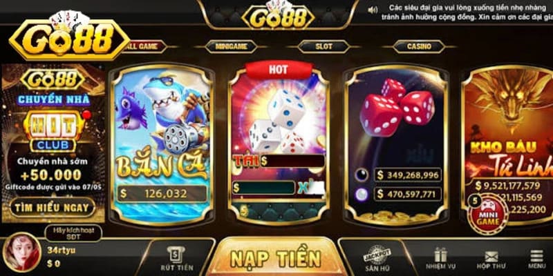 Giao diện GO88 cực kì dễ dùng
